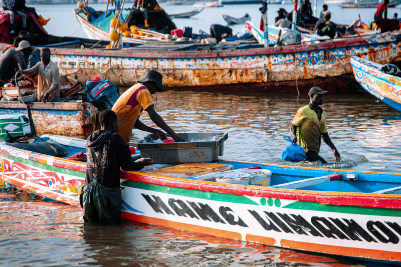 Scène de pêche traditionnelle à Dakar – Bord de mer sénégalais